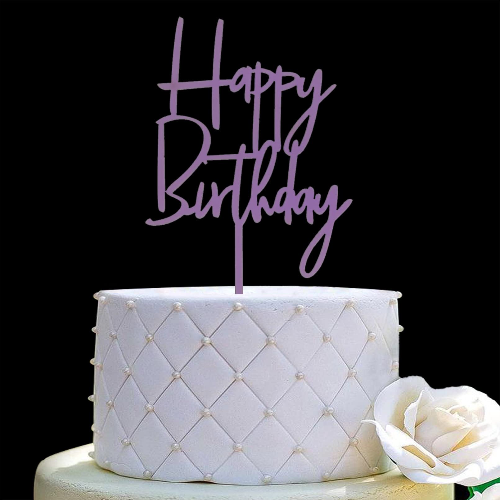 JIEEIN Happy Birthday Cake Topper - Purple Plastic - Party Event Decorations