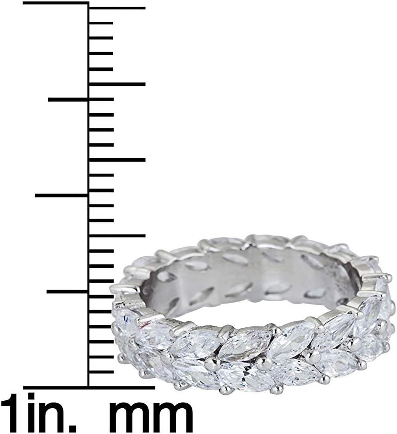 Sterling Silver Cubic Zirconia 2 Row Marquise Cut Eternity Band Ring