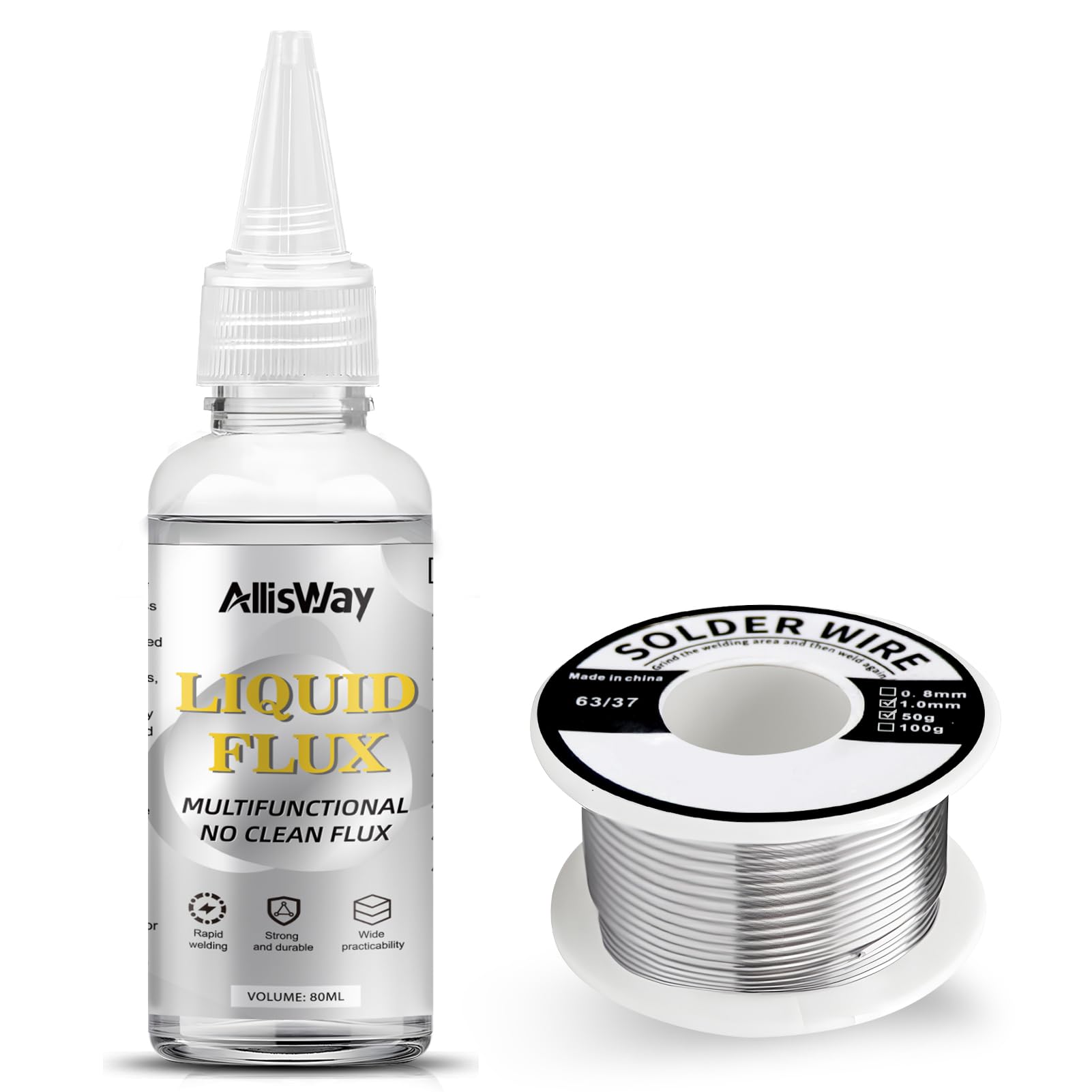 Flux Liquido, Flux para Soldar Estaño sin Limpieza, Estaño para Soldar Electronica de Colofonia Núcleo, Flujo de Soldadura Líquido, Adecuado para Acero Inoxidable, PCB, Níquel, Cobre, 80ml