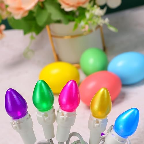 Miniatura 4 de Guirnalda de luces LED de cristal multicolor C3 de 13.5 pies, luz pastel de Pascua, 120 V, certificación ETL, cable blanco para fiesta, patio,