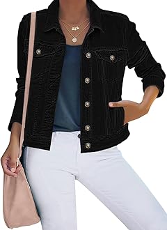 Women's Basic Button Down Stretch Fitted Long Sleeves Denim Jean Jacket