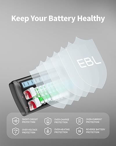 Miniatura 4 de EBL Cargador de batería LCD de 12 bahías para baterías recargables AA, AAA y 9V, estación de carga multibatería con 10 ranuras AA AAA estándar y 2