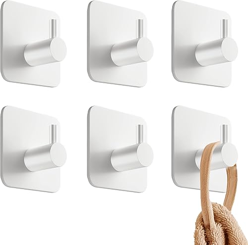Ganchos adhesivos para toallas para baños, juego de 6 Perchero autoadhesivo blanco, ganchos de pared adhesivos duraderos Soporte para toallas