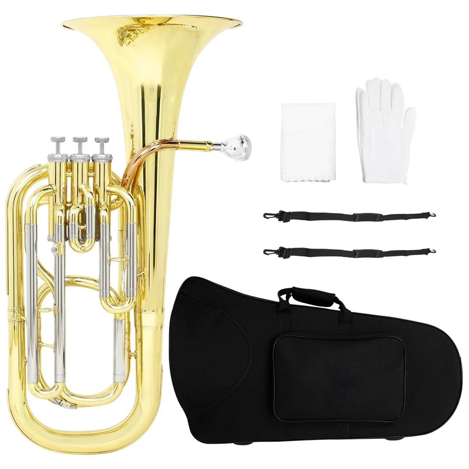 Eufonium Mosiądzu Bb Euphonium 3 Klawiszowy Pionowy Baryton Tenorowy Z Rękawiczkami Tkaniny Instrument Dęty Blaszany