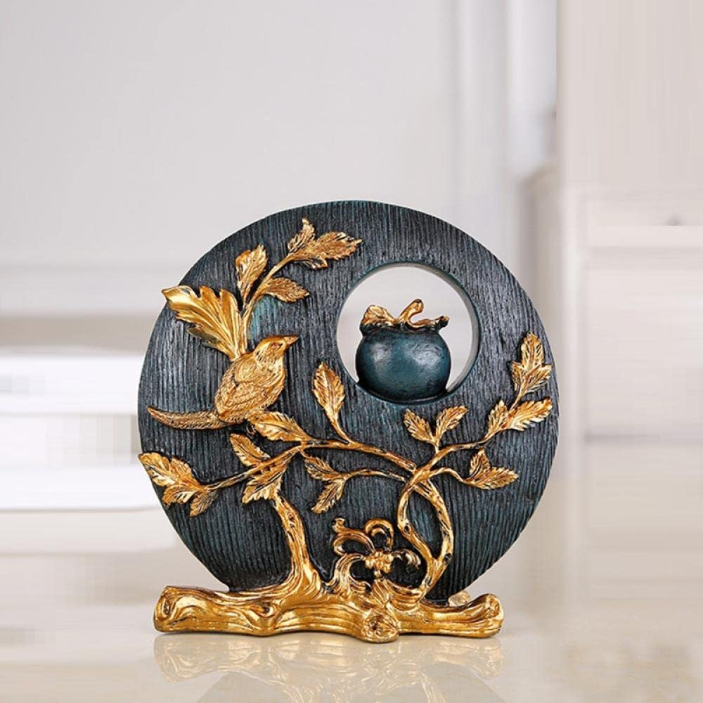 Sculpture plaque ronde nordique en résine haute qualité oiseau bambou