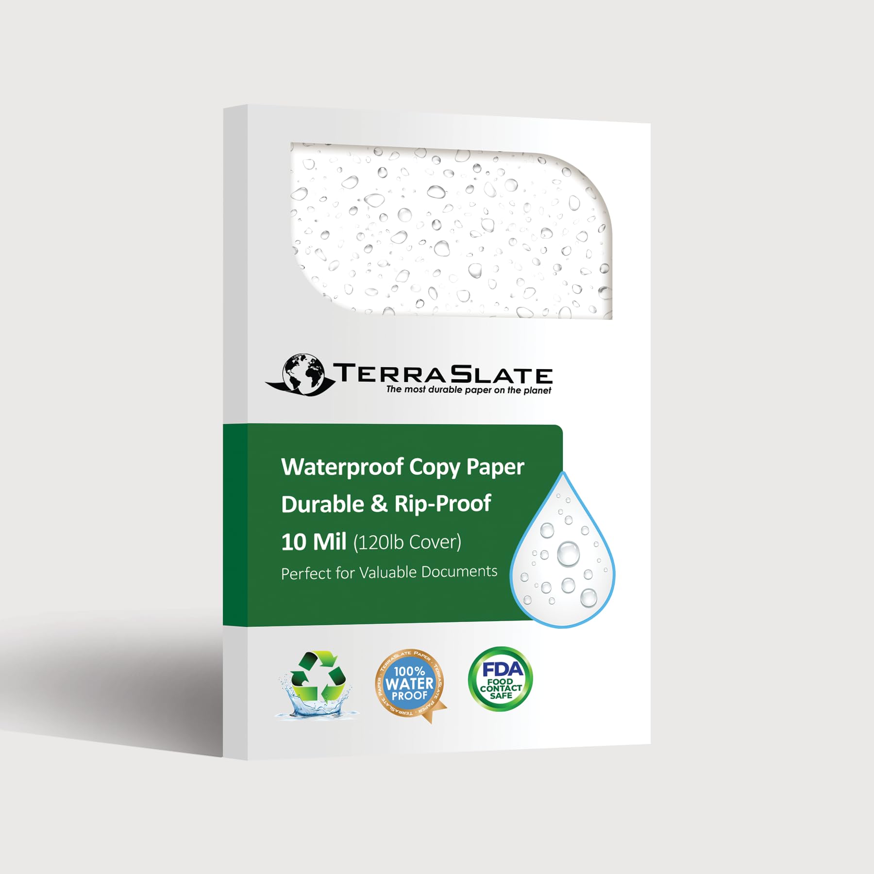 TerraSlate Copier Paper 10 MIL 11" x 17", Rain/Weather/Waterproof Paper, Laser Printer & Copy Machine Compatible, White (100 Sheets)