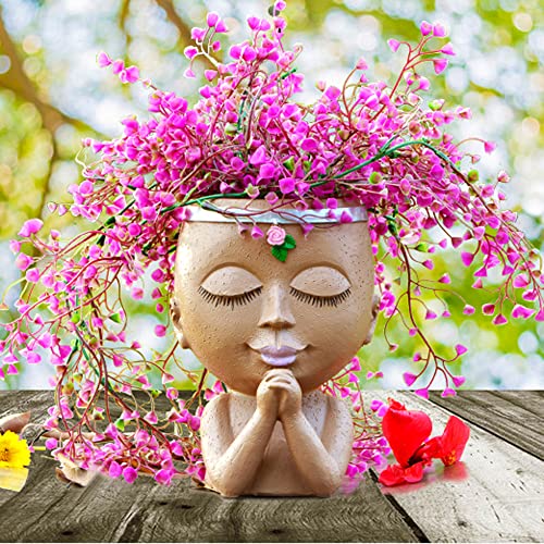Praying Face Planter, Cute Face Flower Pot Head Planter, Decorative Statue Pot, Unique Planters With Female Faces, Resin Closed Eyes Lady Art Vase For Indoor Outdoor Plants(Brown / No Succulents)… #TOP4