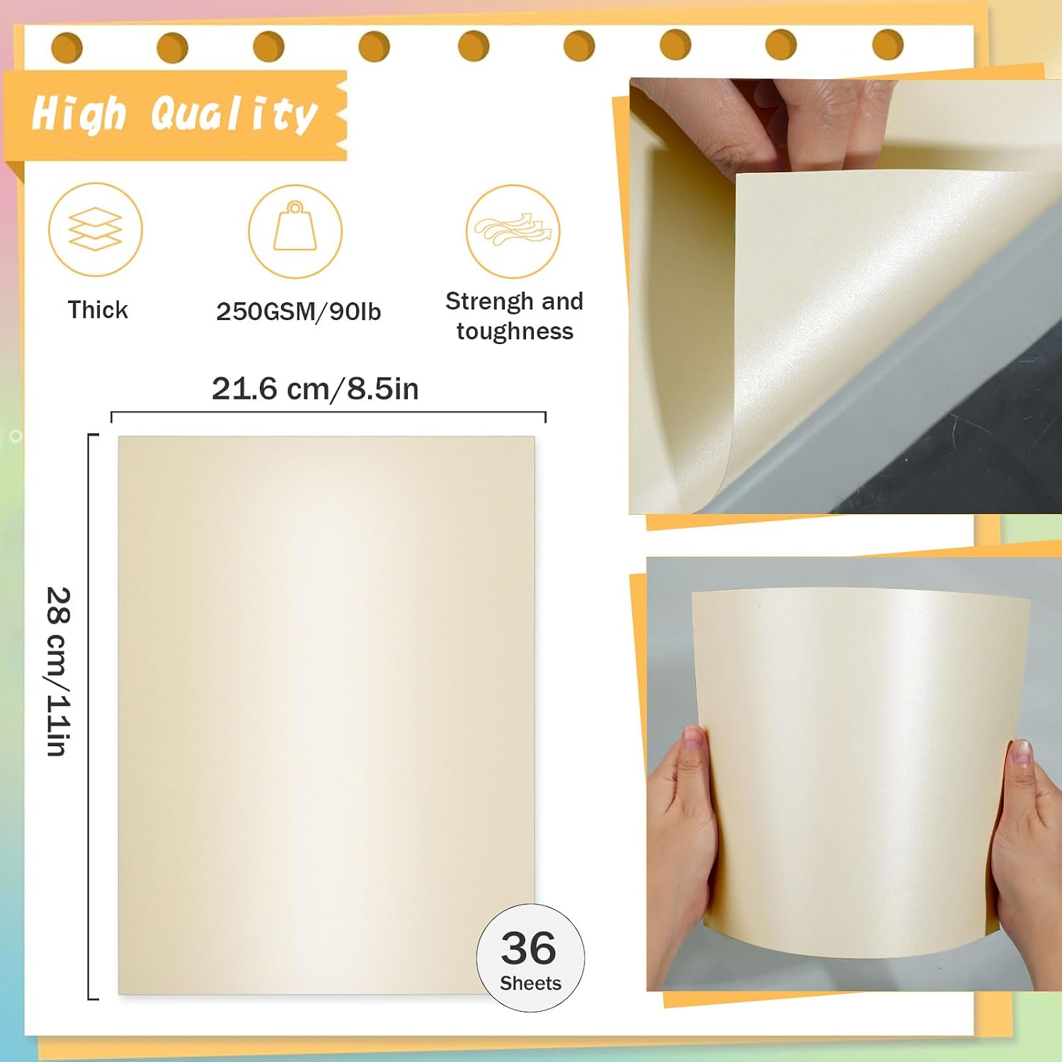 36 Sheets Cream Shimmer Cardstock, 8.5" x 11" Metallic Cardstock Paper, 250gsm/92lb Cover, Double Sided Ivory Pearlescent Paper Card Stock for Invitations, Card Making, DIY Crafts