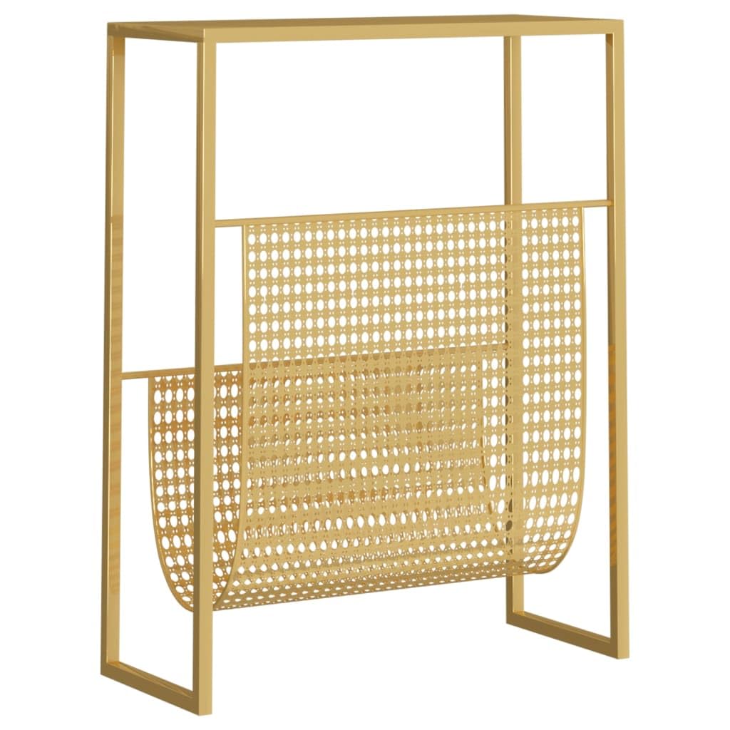 vidaXL Porte-Revue Unité de Rangement de Revue Armoire à Etagère Armoire à Livres Bureau Salon Salle de Séjour Doré 35x15x45 cm Acier