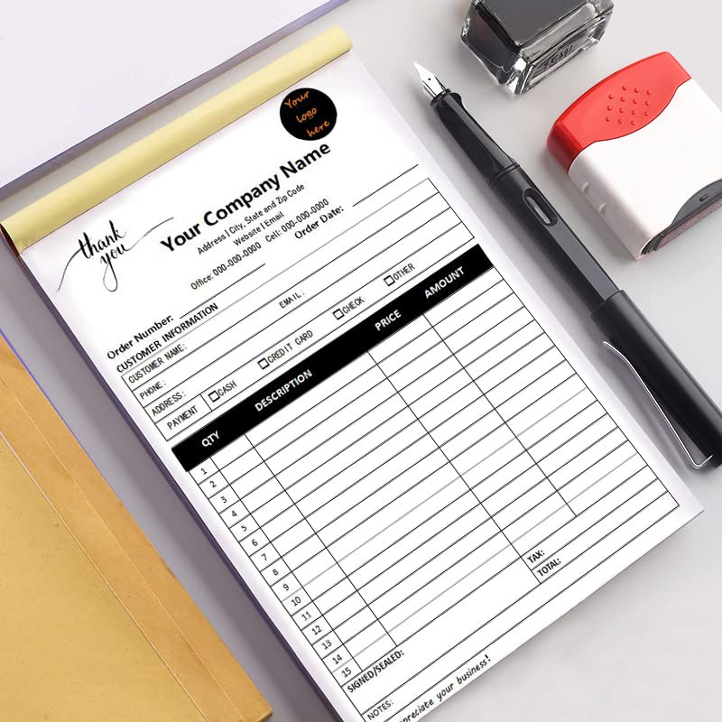 Individuelle kohlenstofffreie Verkaufsrechnungsformular-Bücher für kleine Unternehmen, personalisiertes NCR-Belegbuch mit 3-teiligem Quittungsbuch mit Kohlekopien, Einband zum Hinzufügen von