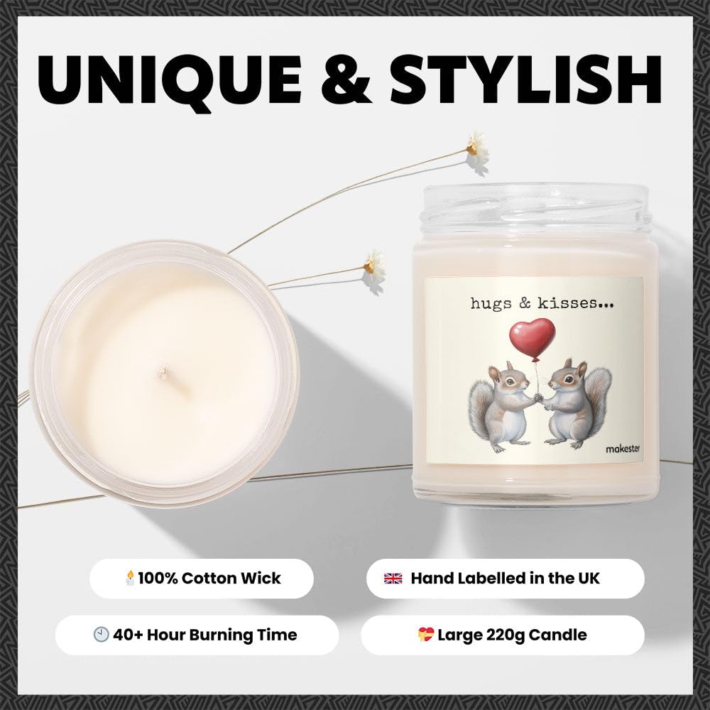 Squirrel Gifts - Luxury Soy Wax Candle - Vanilla, Jasmine, Sugared Almond - Makester, White, 220g - Image 3