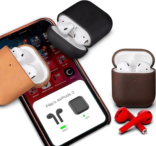 Miniatura 2 de Maogoam Funda de cuero para AirPods, cera de aceite auténtico, funda de cuero Crazy Hors para Airpods de 2ª generación, estilo Indiana-Jones, hecho