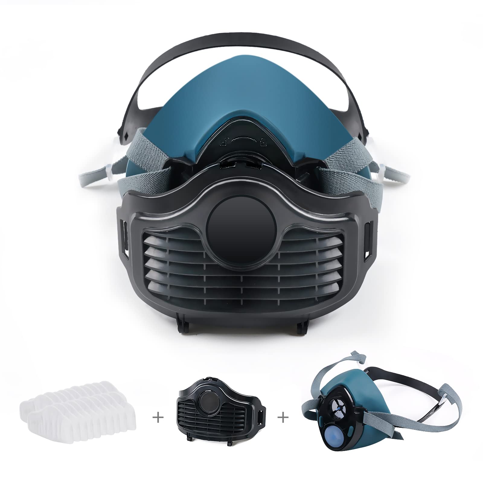 Reusable Anti-Dust Face Respirator with 20 Pcs Filter Cottons, Safety Chemical Half Respirator Face Shield for Woodworking, Painting, Gas, Epoxy Resin, Organic Vapors, Spraying, Sanding,Cutting