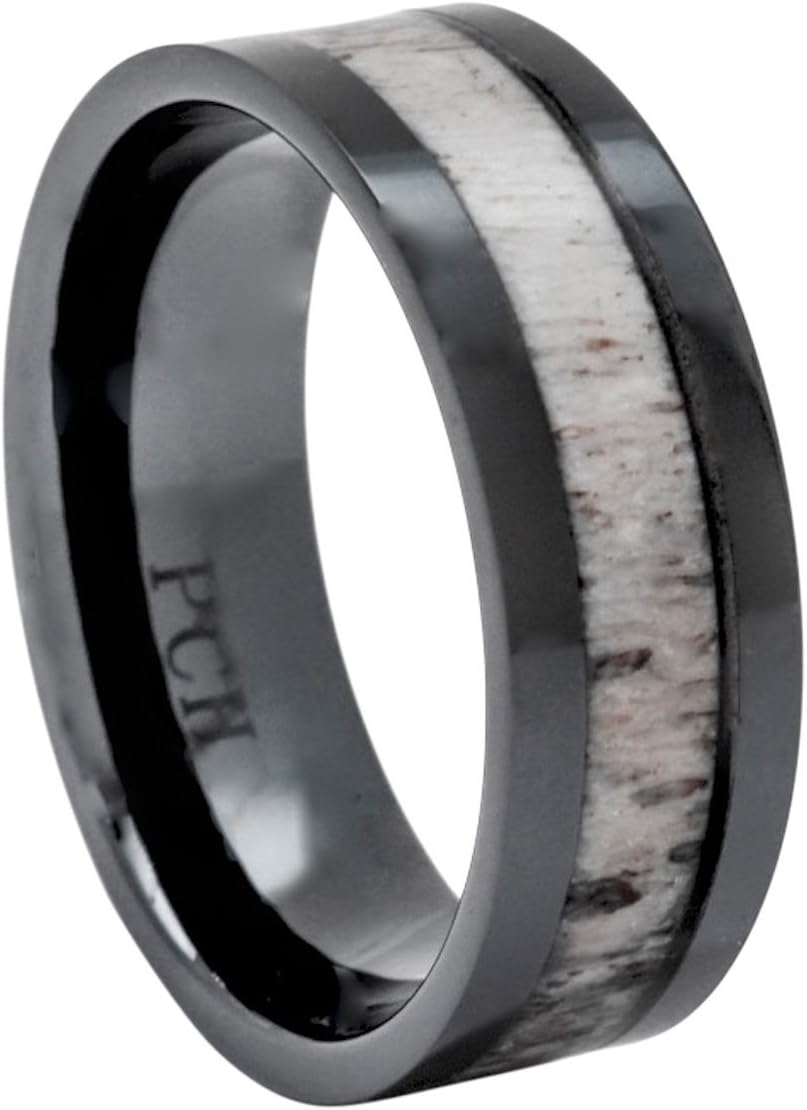 Deer Antler Ring Black Ceramic 8mm Gift or Wedding Band - Image 6