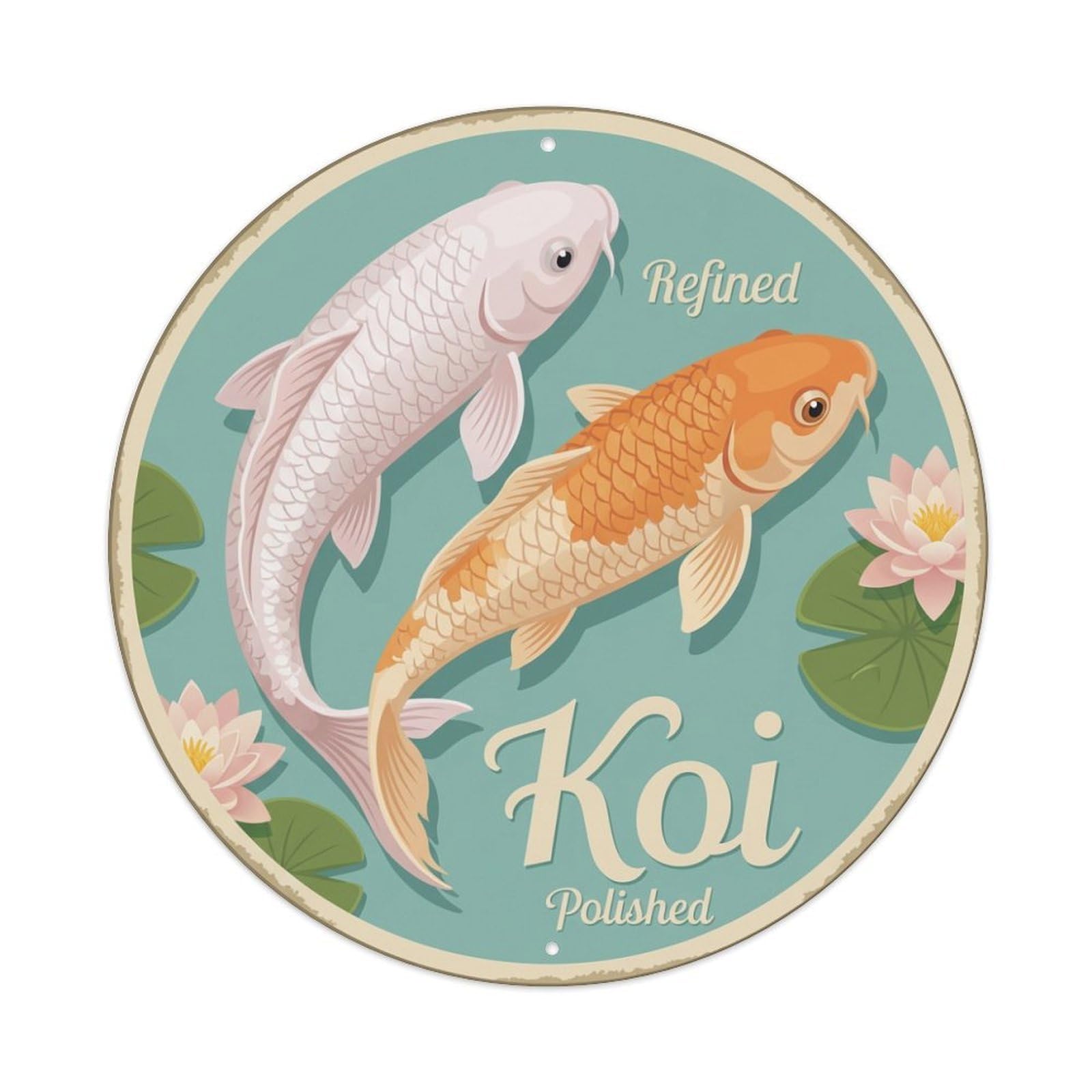 Metal Tin Sign Koi Fish Polished Elegant Japanese Vintage