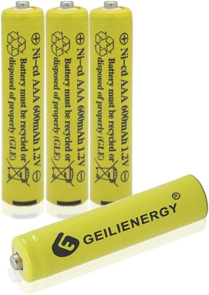 GEILIENERGY Triple A NiCd AAA 1.2V 600mAh Triple A Rechargeable Batteries for Solar Light Lamp Yellow Color (4 Pack)