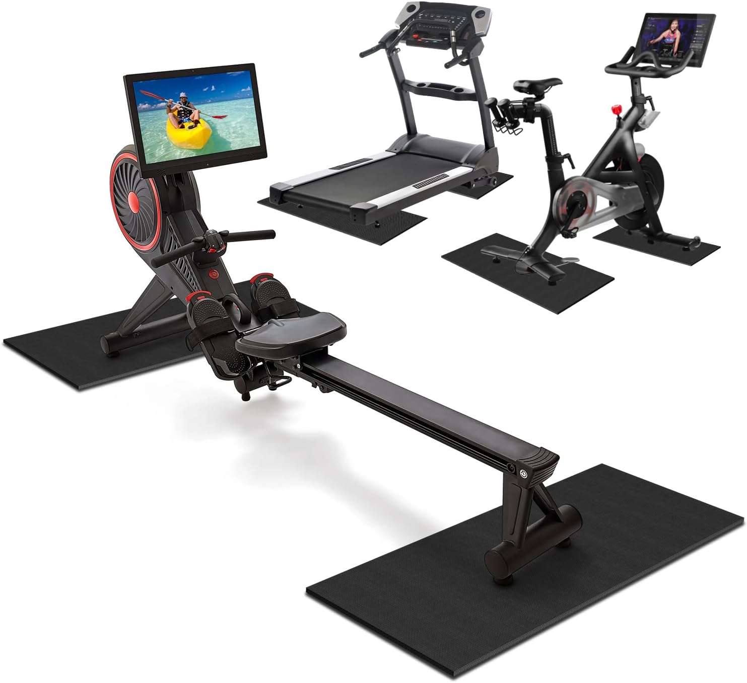 Double Mat Compatible Rowing Machine, Treadmill Mat,Exercise Bike Mats for Home Gym Workout, Waterproof Non-Slip Exercise Equipment Mat Floor Protector for Indoor Cycles (36" L x 12" W)
