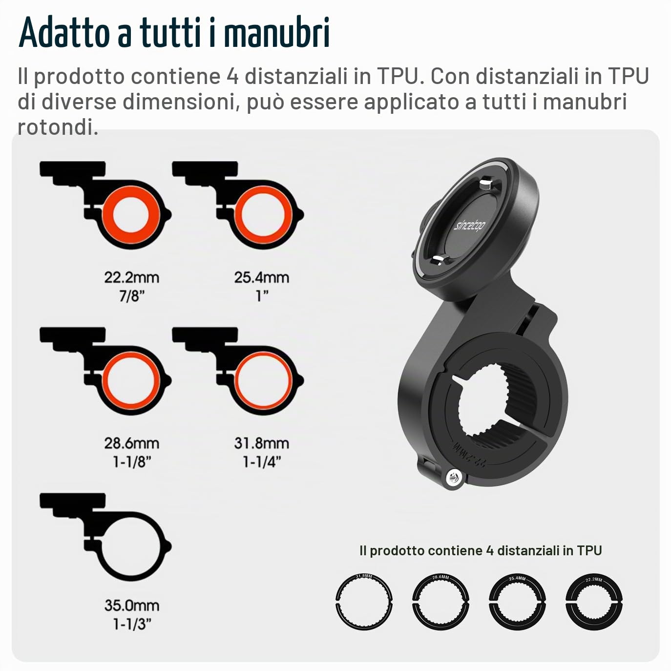 sincetop Porta cellulare bicicletta, supporto telefono strada bici/moto con adattatore universale, anteriore da manubrio per mountain bike, scooter, bici elettriche e moto 【Serie C - 1a Gen】