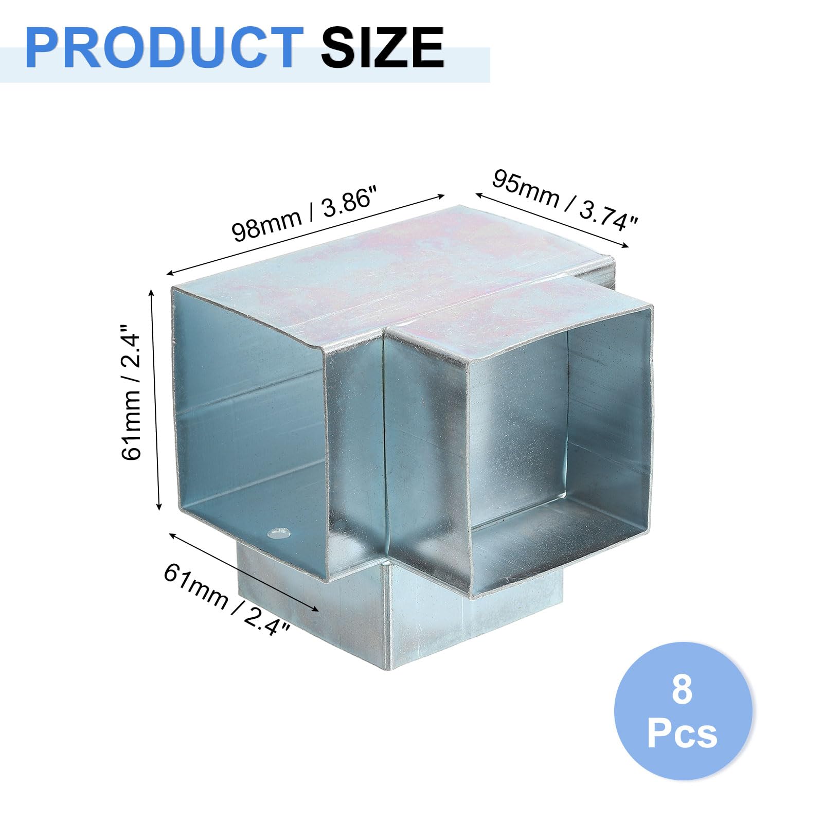 QUARKZMAN 4-Wege Pavillon Winkelverbinder Kit Rechtwinklige Eckhalterung Holzbau DIY Pfostenbasis Kit Für 2.4" x 2.4" Bauholz Für Outdoor Terrasse Pavillon Blockhütten (8 Stück)