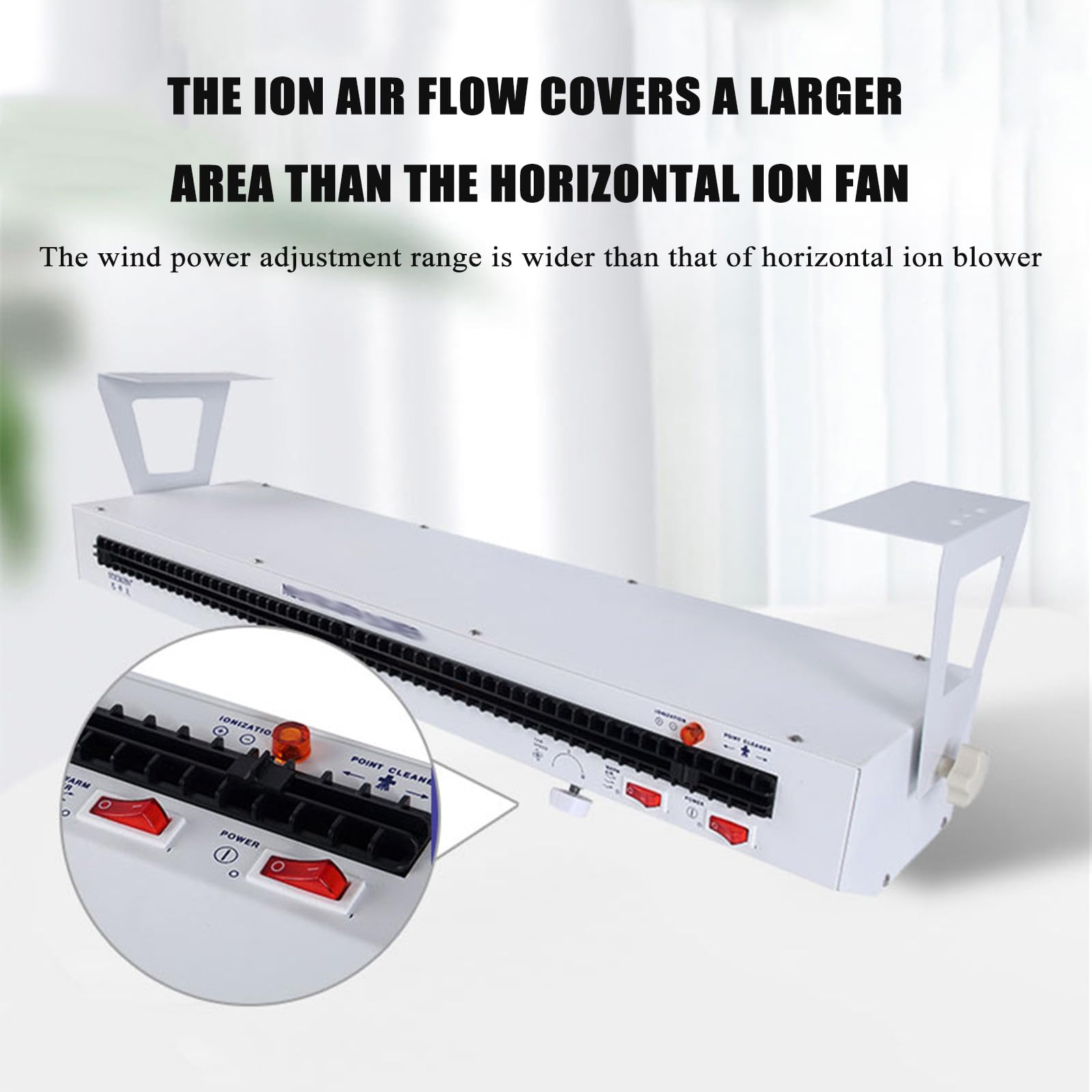 Soplador de Iones Horizontal, Ventilador ionizado antiestático eliminador, Volumen de Aire 45~110 CFM, Ajuste Continuo de la Velocidad del Viento, para impresión, Embalaje