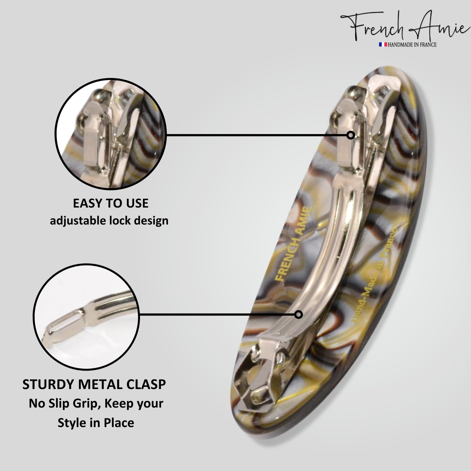Mini Oval Celluloid Hair Clips Silver Onyx 2 Pcs Tige Boule French Style French Amie Oval Mini Celluloid Hair Clip Barrette Set of 6  main image 3