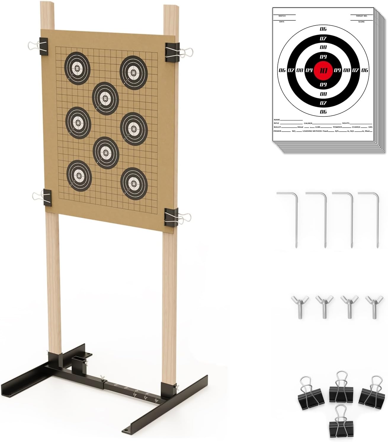 KNINE OUTDOORS Shooting Target Stand for Outdoors, Durable Paper Target Holder with Stable Adjustable Base for Paper Shooting Targets Cardboard Silhouette, H Shape, USPSA/IPSC, IDPA Practice, 1 Pack
