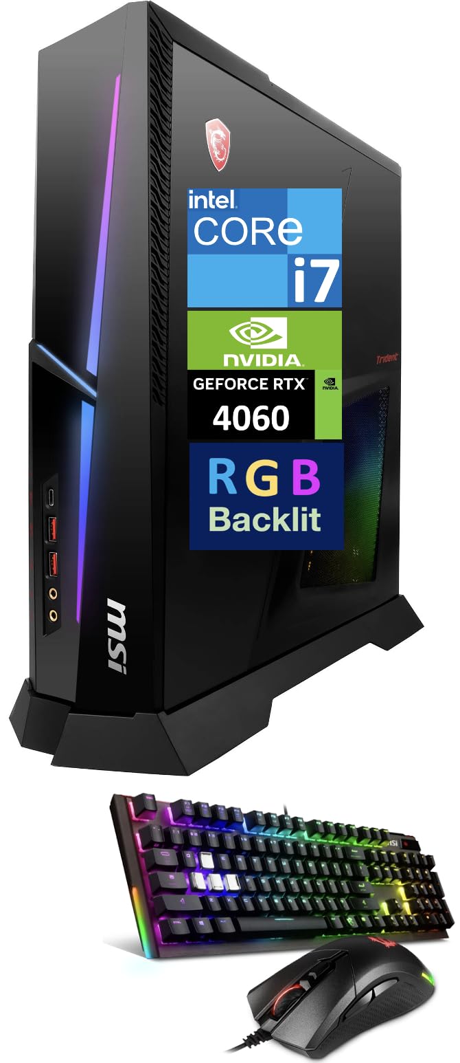 MSI MPG Trident AS Gaming Desktop PC (Intel i7-14700F, GeForce RTX 4060 Ti 8GB, 32GB DDR5, 1TB SSD, RGB Backlit KYB, RGB Lighting, 500W PSU, 3 Display Port, WiFi 6E, Win11P) w/DKZ Hub