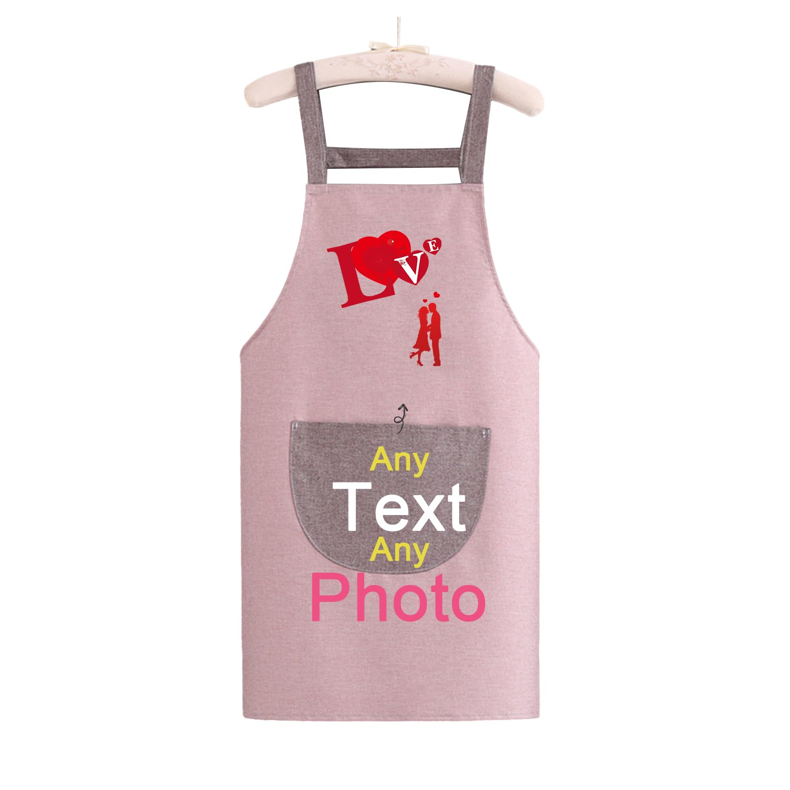 Personalised Apron for Women and Men with Photo Text, Waterproof Aprons with Pockets for Cooking, Baking, Gift Idea for Christmas Valentines