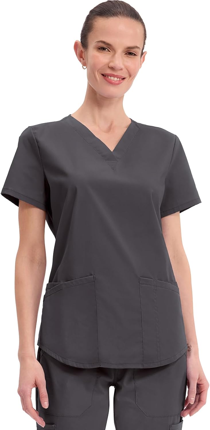 Cherokee Scrubs for Women V-Neck Top, 3 Pockets, Fade Resistant, Soft Stretch Fabric with Shirttail Hem & Side vents - WW665