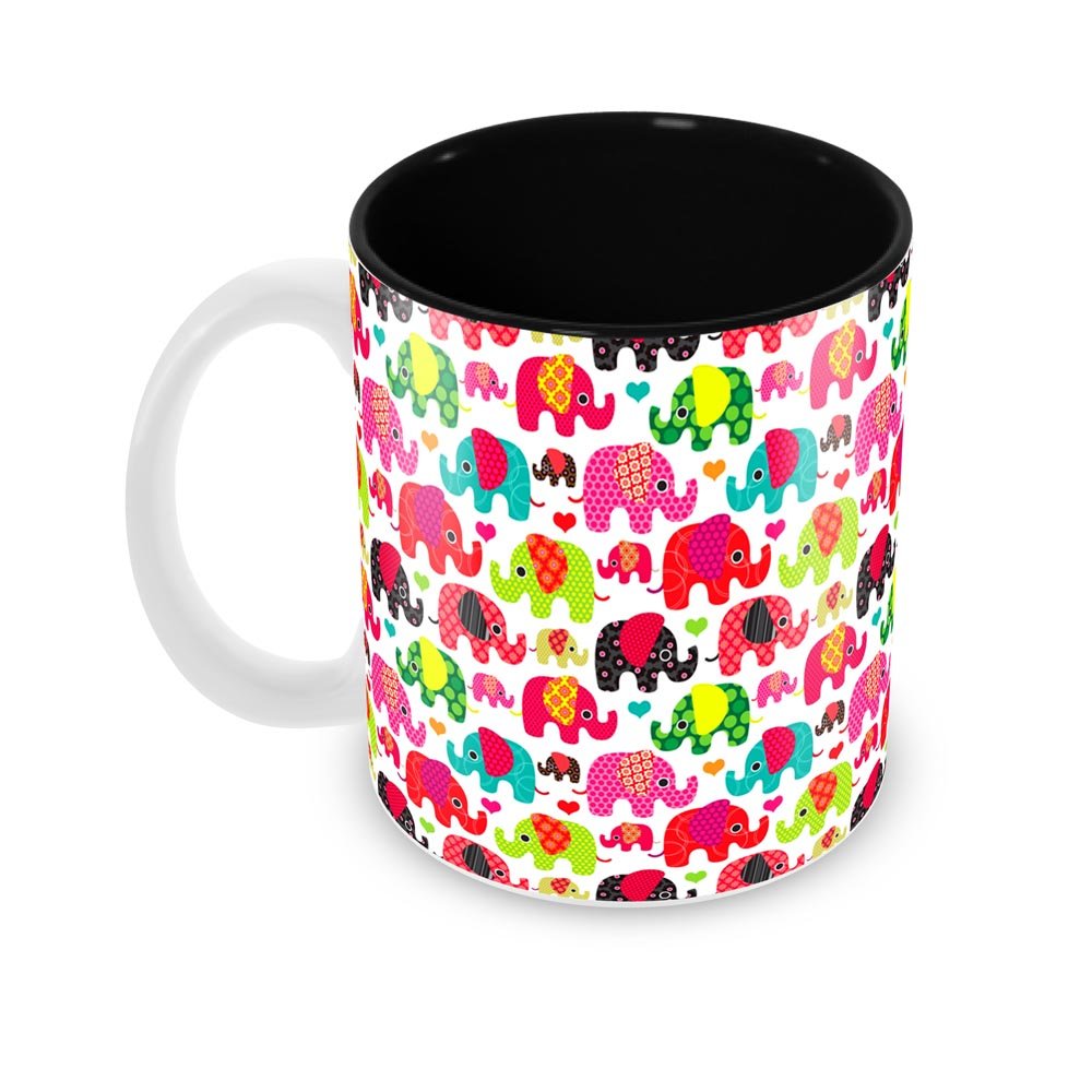 Tuelip Beautiful Printed Cute Colour Cartoonish Elephant Inner Black Ceramic Mug 350 ML