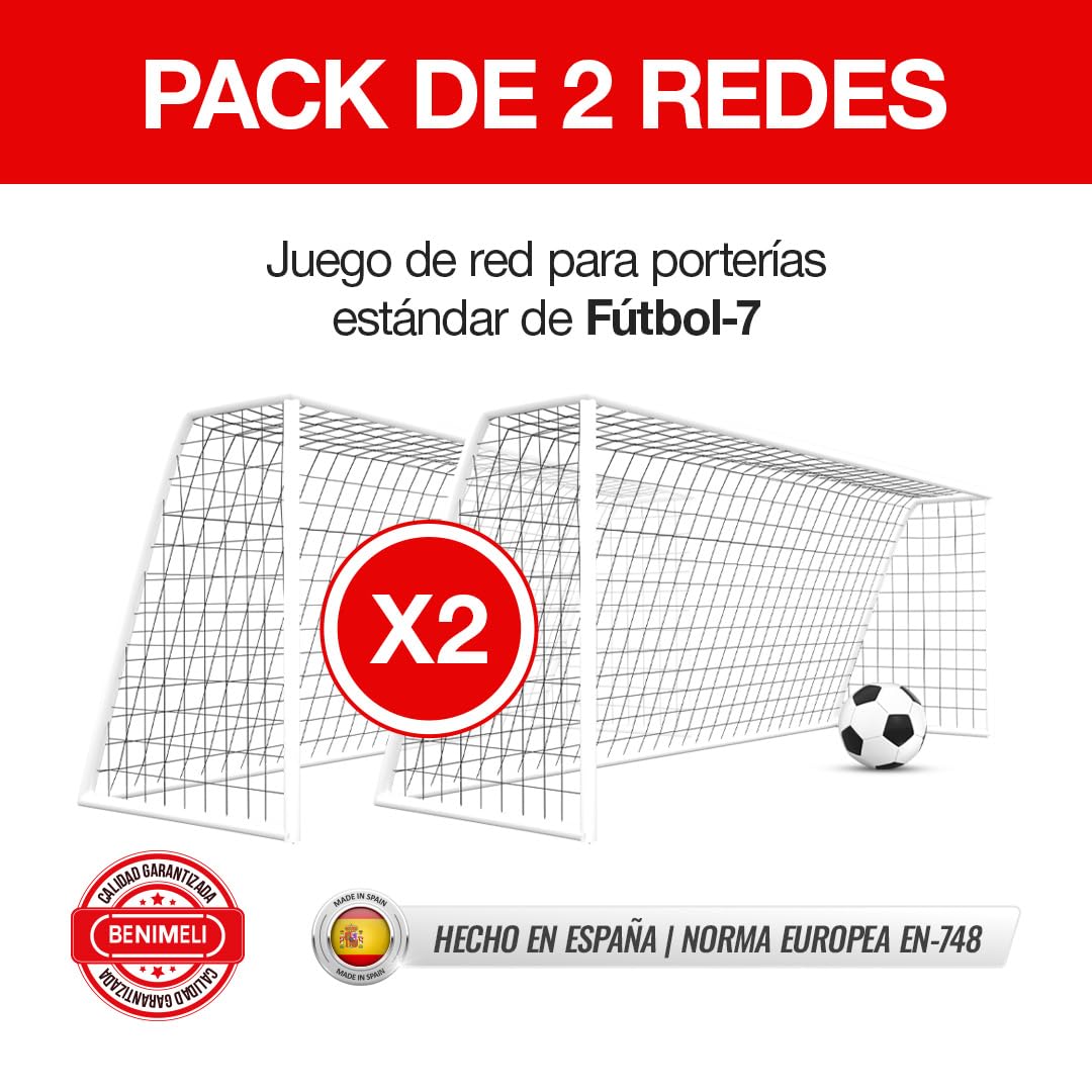 Juego de Red para Portería de Fútbol-7 6x2x1x1.50 m Blanco 2 Unidades