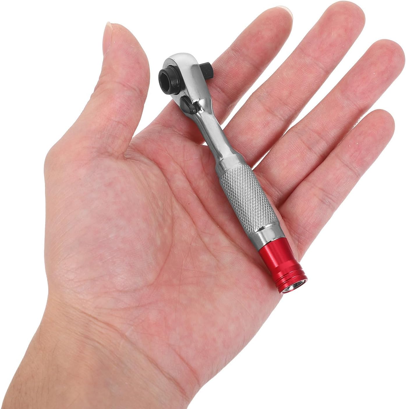 Portable Adjustable Ratchet Wrench with Flexible Head and Hex Bit Adapter for Bicycle Suspension Fork Maintenance and Construction Wrench Scenarios, Silver Metal Hand Tool