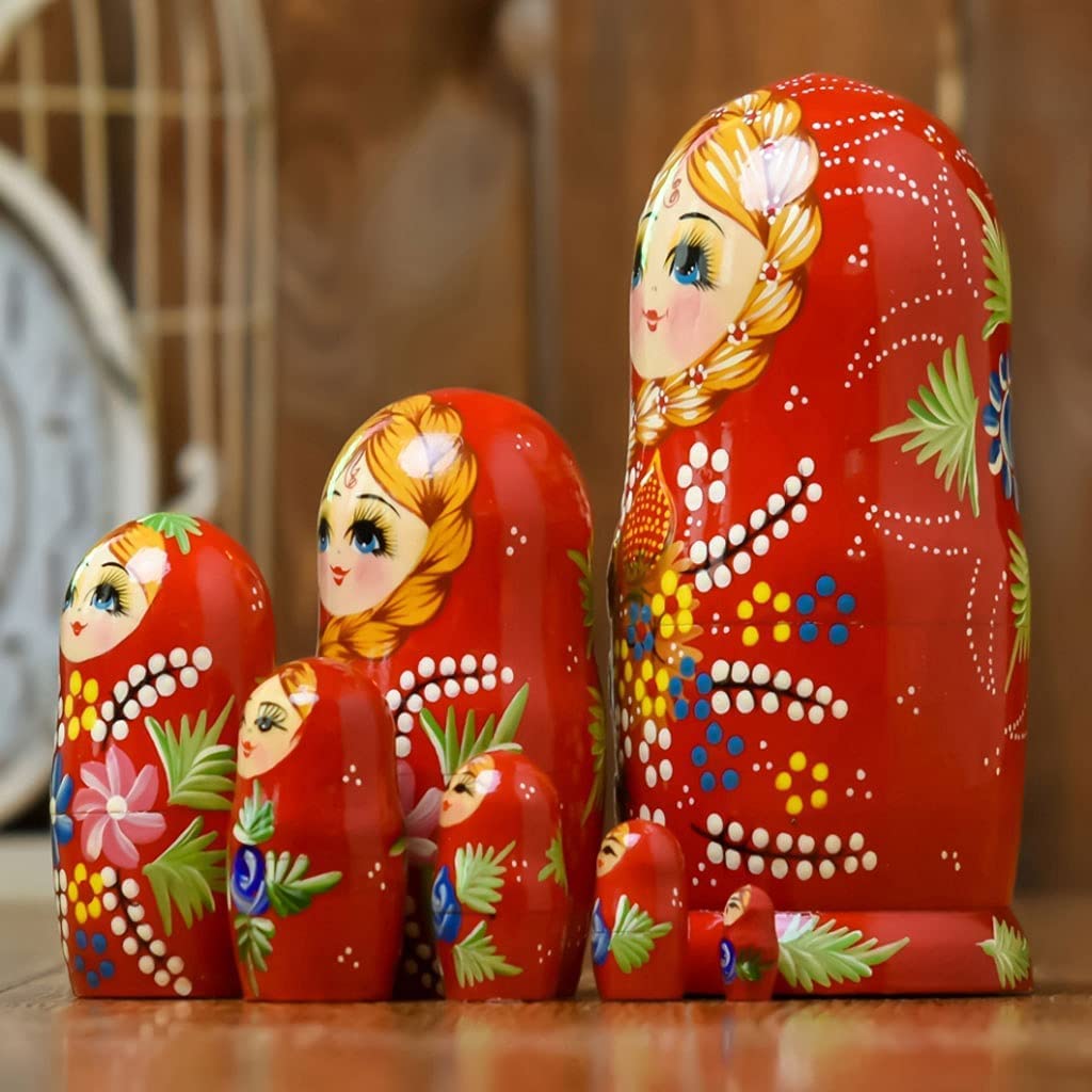 Matrioszka Rosyjskie Matryoshka, Układanie Drewna Zagnieżdżony Zestaw 7 Sztuk Ręcznie Robione Zabawki Na Prezent Urodzinowy Zabawki Układania