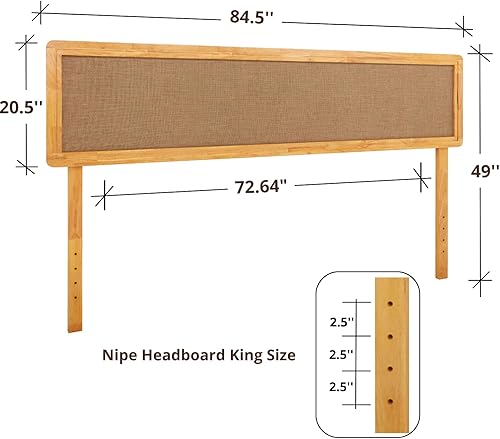 Miniatura 3 de Bme Nipe - Cabecera King solamente, estilo costero bohemio bohemio con madera maciza, fácil montaje, natural