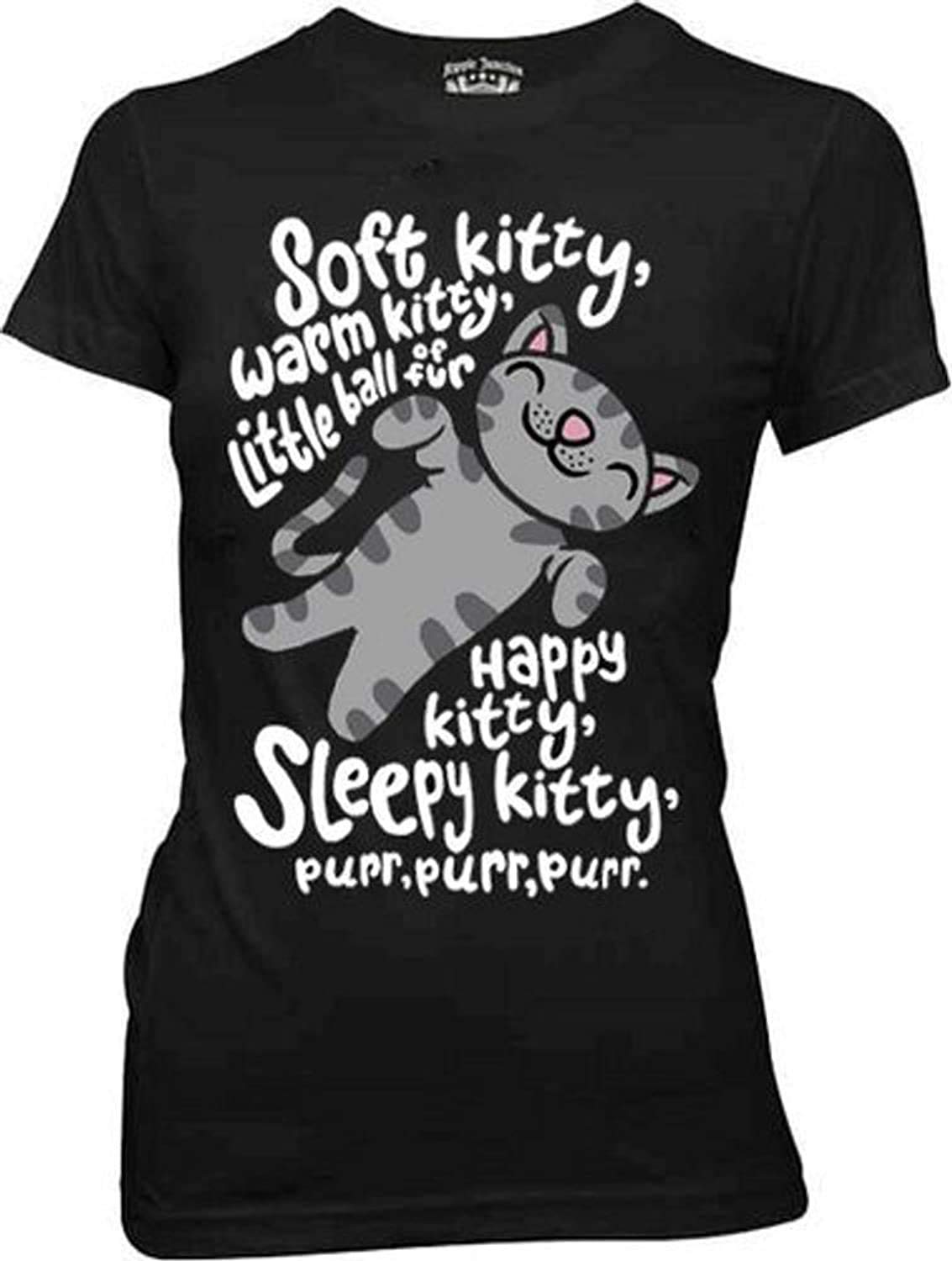 The Big Bang Theory Soft Kitty Warm Kitty BLACK Juniors T-Shirt (Juniors Small)