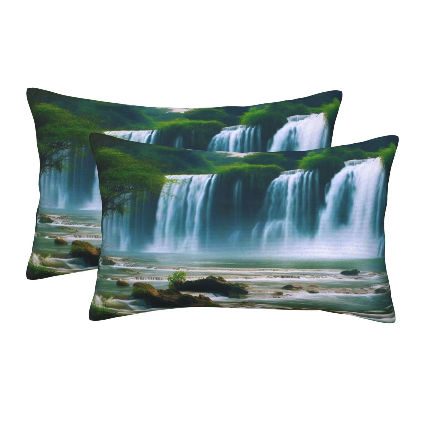 2 Pack Pillow Cases with Hidden Zipper, Soft Breathable Pillow Covers for Hair and Skin, Waterfall Scenery Pillowcases 20"x30" Bed Pillow Protectors Cover for Sleeping Gifts