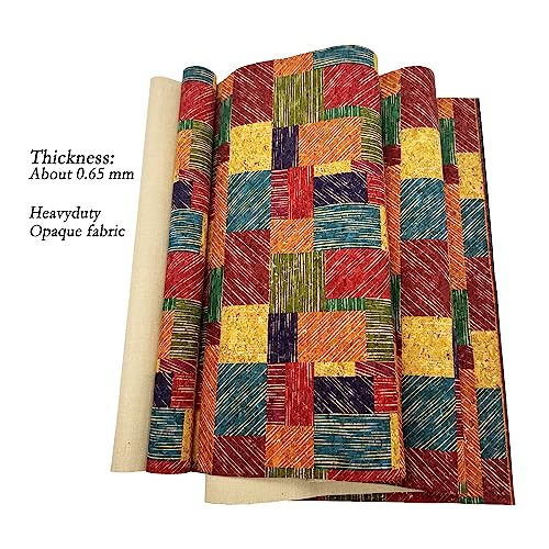 Image of SorenCut Cork Fabric Roll 12 x 52 Inch - Colorful Squares Print Cork Leather Fabric for Earrings, Bow Making, Bags, Wallets & DIY Sewing Projects - Vegan Leather Alternative Craft Sheet