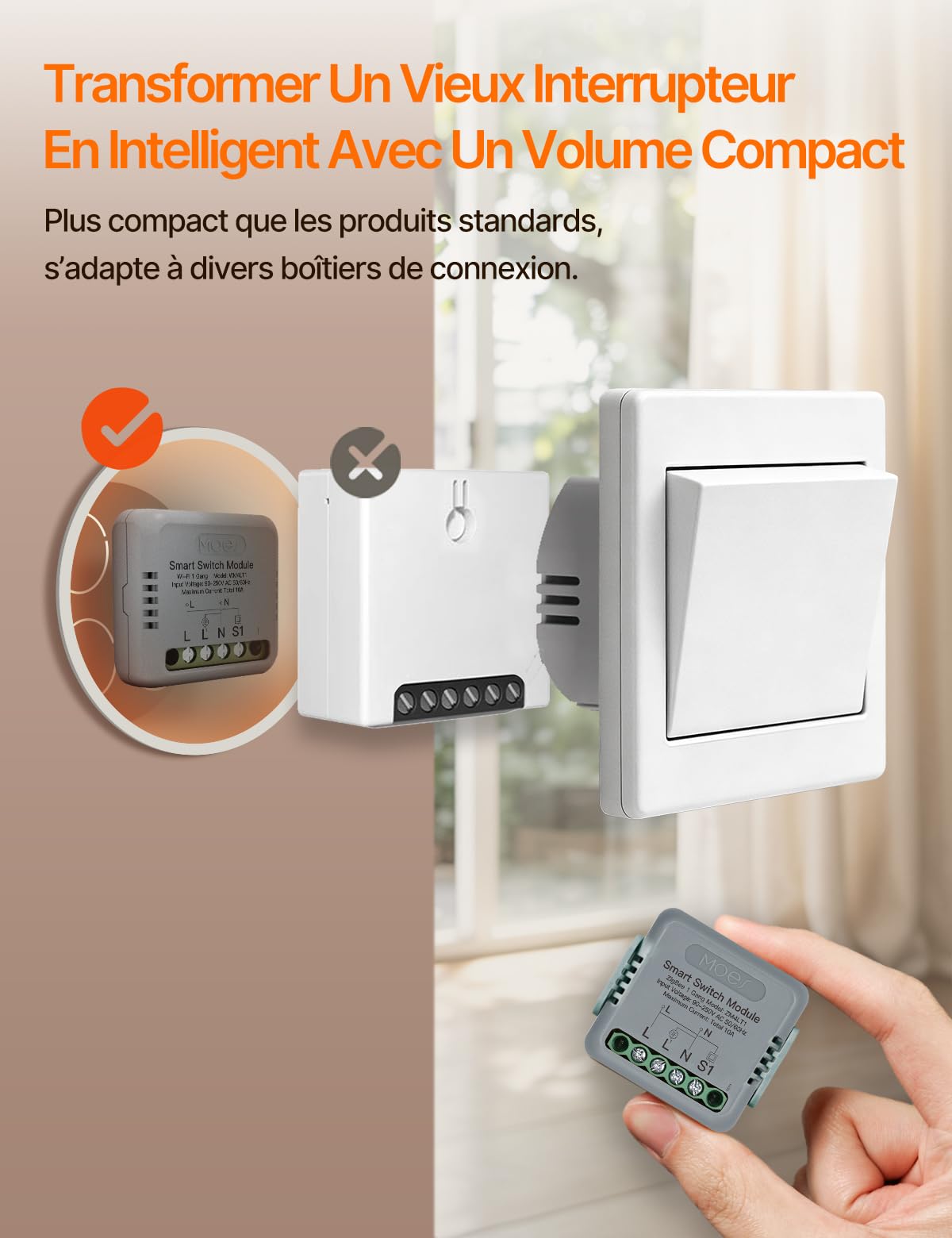 MOES Zigbee Interrupteur d'Éclairage Encastré 1 Voie | Mini module de relais intelligent, conducteur neutre et passerelle Zigbee requis, compatible Tuya
