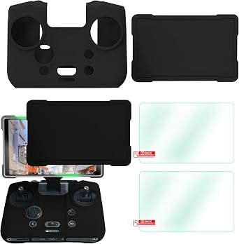 Craznick RC Pro 2 Silicone Protective Cover - 2 in 1 Remote Control Screen Protector HD Clear Tempered Film Silicone Protection Case for DJI Mavic 4 Pro/Air 3S/Air 3 Drones Accessories Black