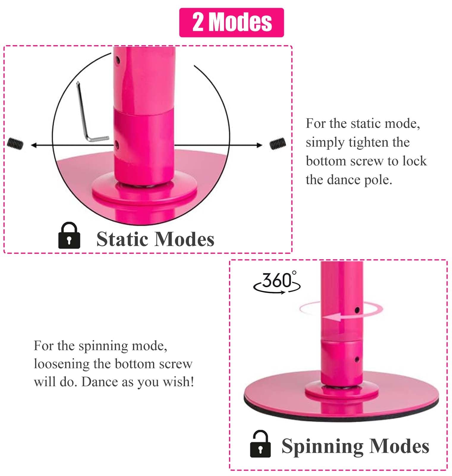 BBHW Pink Stripper Fitness Pole, Portable Steel Dancing Pole Kit for Gym/Studio, Smooth Spinning Exotic Dance Rod with Complete Tools (Color : 2.37M-2.875M(7.8FT-9.4FT))