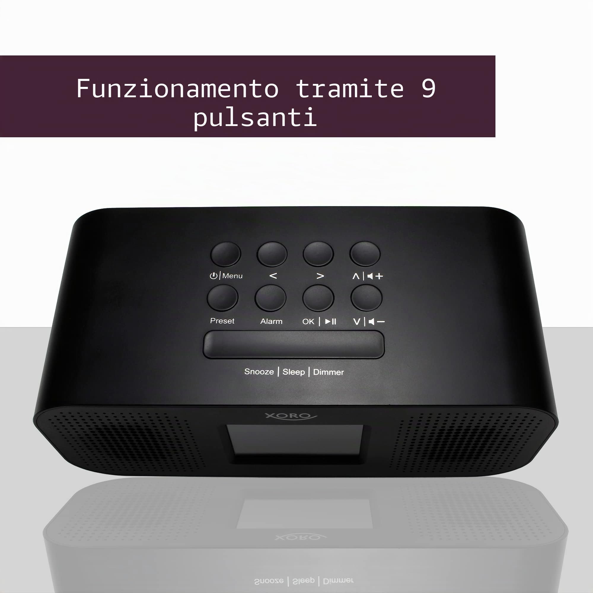 Radio Internet Wi-Fi digitale Xoro HMT 425 Basic con display a colori da 2,8", podcast, lettore multimediale USB, simulazione trasmettitore FM/DAB+, sveglia