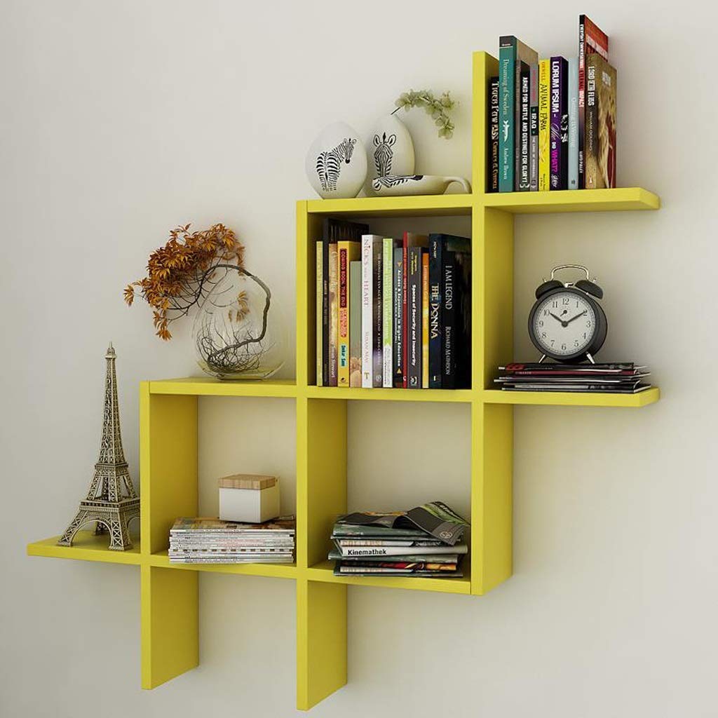 Wooden Cave Rubic Shape Wall Shelves for Wall Decor, Home Decor Wall Shelf for Office, Living Room, Bathroom, Kitchen Showcase (Number of Shelves - 8,Yellow) (B0C6MSMS8D) Amazon Price History, Amazon Price Tracker