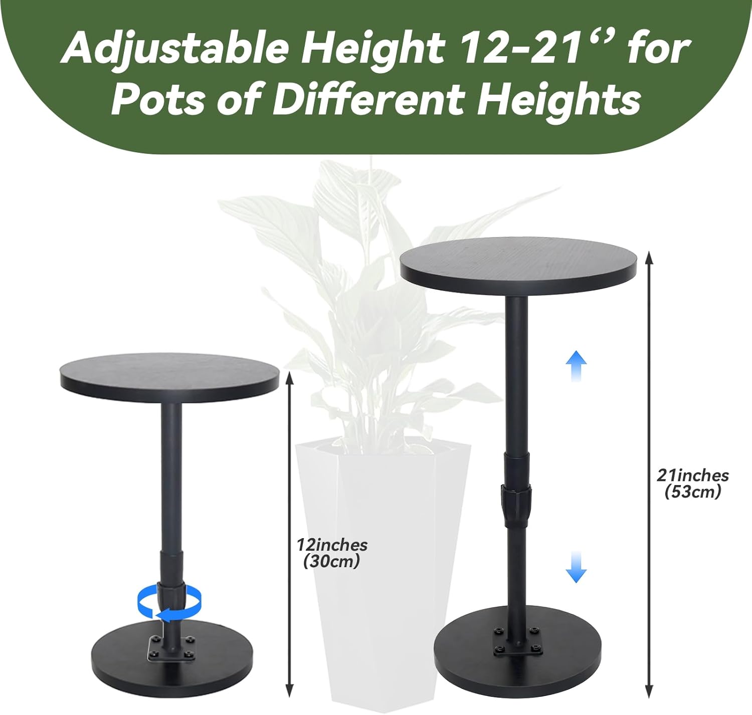 Adjustable Height (12-21") Planter Lift Insert, Plant Risers for Inside Pots, Fits Tall Taper Planters & Large Pots with 6" 8" 10" Base or Top, for Indoor & Outdoor Use (2-Pack)