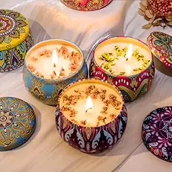 Kit Velas Aromáticas em Lata Decorativa 3 Unidades Cera Natural de Coco e Soja Perfumada