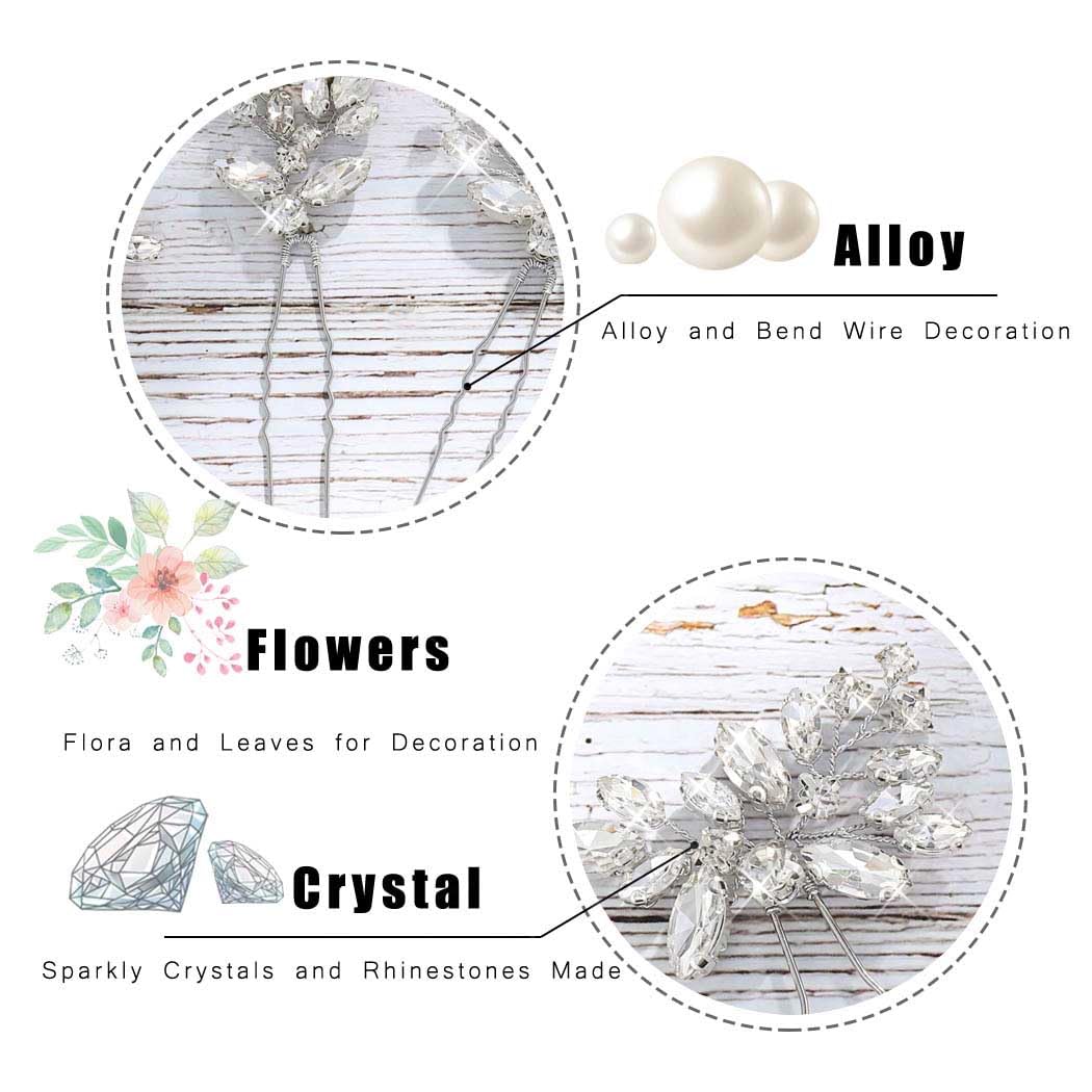 Unicra Bride Wedding Crystal Hair Pins Flower Bridal Hair Pieces Wedding Hair Accessories for Women and Girls Pack of 3 (Silver) - Image 8
