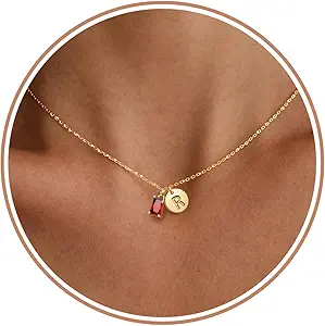 Initial Birthstone Necklace for Women, Dainty Gold Necklace for Women with Initial Birthday Gifts for Her Teen Trendy Stuff Letter A-Z Pendant Mothers Day Necklaces Gifts for Mom Daughter Sister Christmas Jewelry