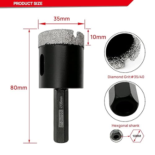 Miniatura 2 de DT-DIATOOL Broca de diamante con núcleo de diamante, sierra de agujero de 1-38 pulgadas, vástago hexagonal para porcelana, cerámica, mármol,