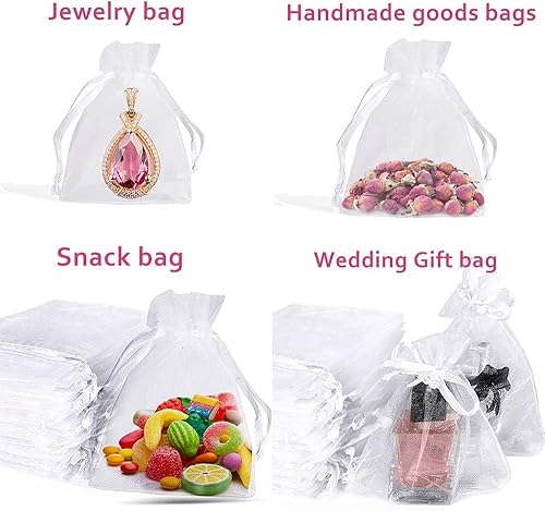 Miniatura 4 de Bolsas de organza, 50 bolsas de regalo y bolsas de almacenamiento, 3 x 4 pulgadas, blancas, para boda, día de San Valentín, cumpleaños, Halloween,