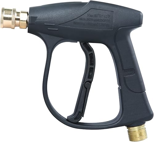 Sooprinse Pistola de lavado de alta presión 3000 PSI Max, pistola corta de lavadora a presión con conector rápido de 1/4 pulgadas, M22-14 Negro