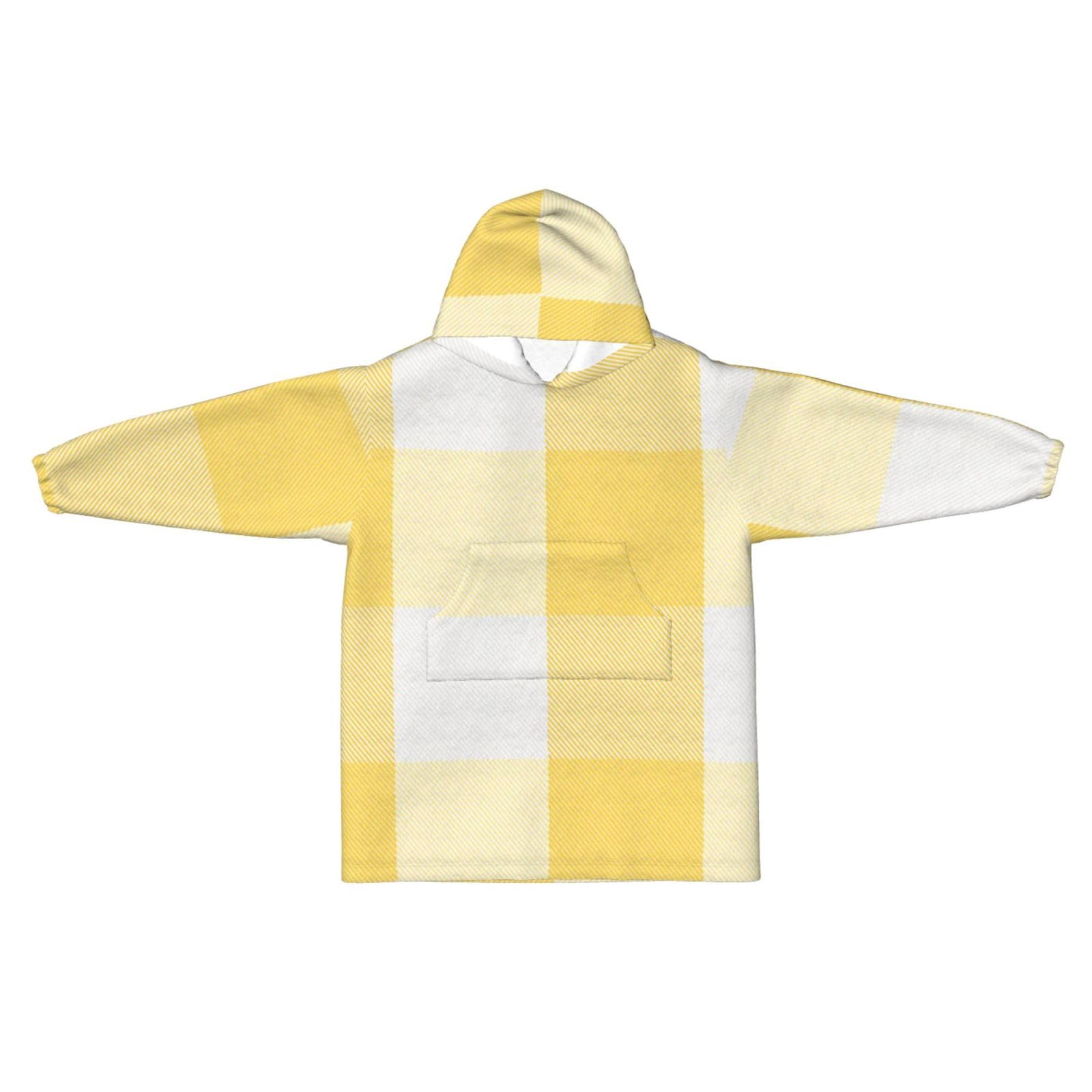 Flannel Pullover Blanket, Blanket Sweatshirt, Kids Fleece Hoodies, Oversized Kids Wearable Blanket Hoodies Rustic Yellow And White Buffalo Check Plaid